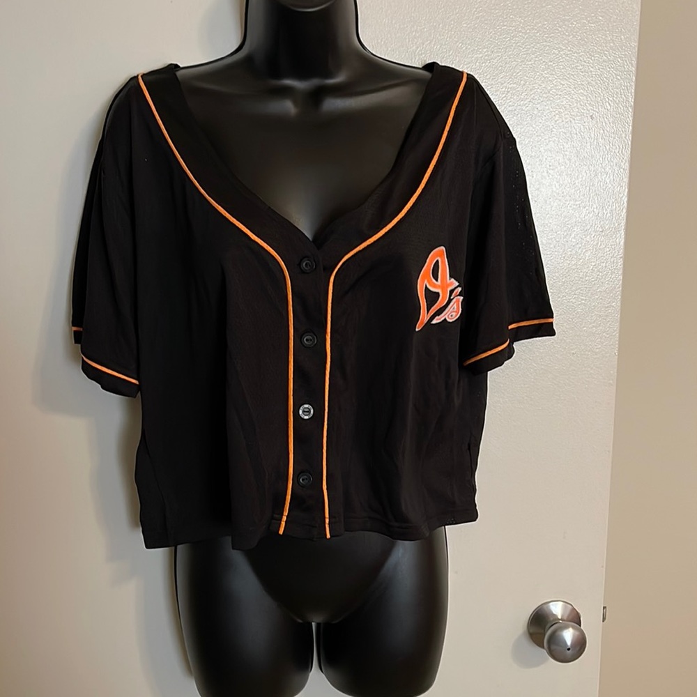 Victoria’s Secret PINK Orioles mesh crop sequin jersey. NWT. Sz L.